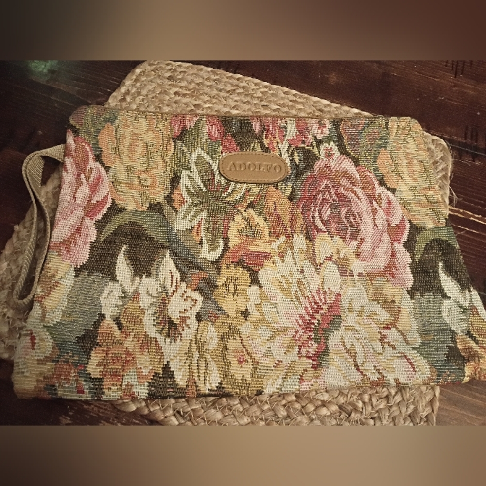 VTG 80s Adolfo Tapestry Floral Toiletry Under Garment Bag Cottagecore Vacation